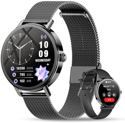 Smartwatch Donna, 1.26Orologio Intelligente Donna con Chiamate Bluetooth, Smart Watch con 2 Cinturini, Notifiche, Sonno, Design Sottile, Compatibile con Android iOS, Smartwatch Impermeabile IP68