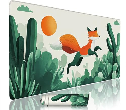 Alfombrilla Ratón XXL 1200x600x3mm Mouse Pad Verde Tapete Escritorio Accesorios Gaming Zorro Alfombrilla Antideslizante Teclado Ordenador Grande Base de Caucho Resiste, para Gamer y Oficina w-1619