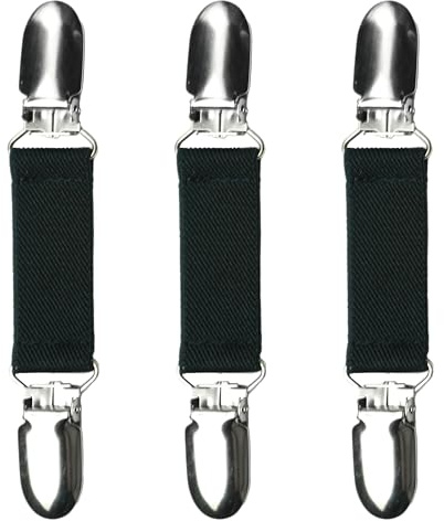 SUITUA Multi-Purpose Glove Clips (3-Pack) – Fabric-Safe Plastic Inserts – Heavy Duty Elastic Strap for Skiing, Work, Hiking – Versatile Cinch for Dress, Boots, Shawl(Black, 1 inch)