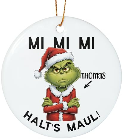 Kiddle-Design Weihnachtsanhänger personalisiert Anti Weihnachten Kitsch, Weihnachtskugel für Weihnachtsmuffel mit Name, Grinch Baumschmuck zum Nikolaus, Christbaumschmuck für Männer