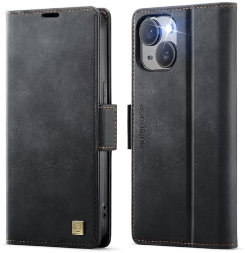 Teeirllim Hülle für iPhone 14 Plus Handyhülle, RFID-Blockierung, Premium PU Leder, Kartenfach Klappbar Tasche Flip Case, Klapphülle Schutzhülle für iPhone 14 Plus, Schwarz