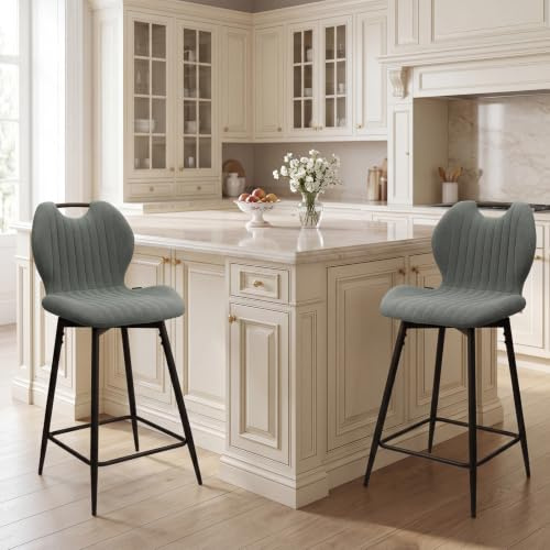 WAFTING Barhocker 360° drehbar Sitzhöhe 65 cm, 2er Set, Dunkelgrau | Fußstütze und Rückenlehne, belastbar bis 130 kg, Tragegriff, für Kücheninsel, Küchenzeile und Essecke