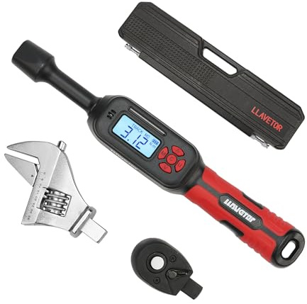 LLAVETOR Set di chiavi dinamometriche regolabili digitali, chiave dinamometrica digitale da 3/8, ampia gamma 3-135 Nm, precisione ± 2%, con display LCD per riparazione auto e moto