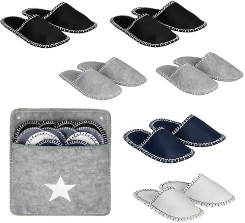 Qnbonrich Juego de 6 pares de zapatillas de casa de invitados, lavables, antideslizantes, zapatillas de fieltro con bolsa de almacenamiento, tallas 36 – 45, para casa, dormitorio, baño, hotel o uso