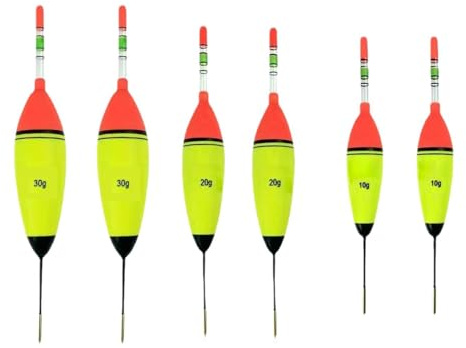 Yuwnd 6 Stück Angelposen, Nacht-Angeln Fluoreszierende Leuchtend Posen Angeln, 10g,20g,30g Schwimmer Angelns Schwimmt Set, Posen für Verschiedene Salzwasser und Süßwasserfische