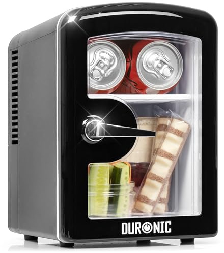 Duronic MFW4 BK Mini Fridge Warmer 4L / 6 Can Quiet Thermoelectric Small Refrigerator, Portable 12V & Mains Cooler for Bedroom, Office & Car, Skincare Fridge for Face Masks, Cosmetics & Drinks, Black