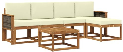 vidaXL Outdoor-Sofagarnitur mit Kissen 6 pcs Natur und Creme Polyester, Garten-Couch, modernes Sofa-Set für draußen, langlebige Möbel, Coole Terrasse, stilvolles Loungen im Freien
