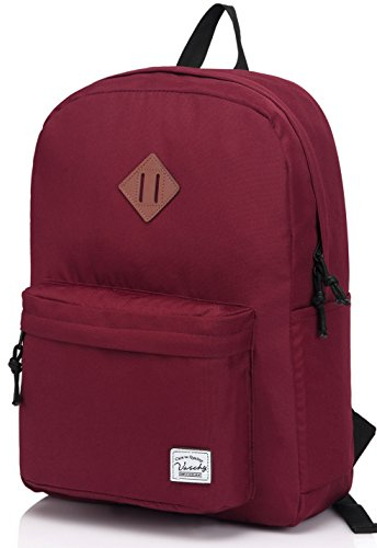 VASCHY Schulrucksack, leicht, wasserabweisend, Rucksack für Herren, Schulranzen, Damen, Kinder, Jungen, Freizeit, für Mädchen, Schule, Schule, Jugendliche, College, Business, Reise, bordeaux, one