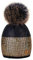 4sold Damen Wurm Winter Style Beanie Strickmütze Mütze mit Fellbommel Bommelmütze Hat Ski Snowboard Pelz Bommel Pompon Kleine Kristalle Sequins Crystals (Schwarz)