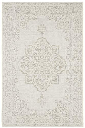 NORTHRUGS In- und Outdoor Teppich 200x290cm - Wetterfest Orientalisch Vintage-Design mit Medallion Läufer Terrassenteppich Balkonteppich Küchenläufer Badteppich Wohnzimmerteppich Wasserfest in Beige