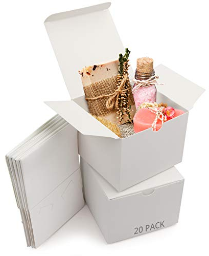 Belle Vous Cajas de Cartón Kraft Blancas (Pack de 20) - Medidas 12 x 12 x 9 cm - Caja Kraft de Fácil Ensamblado - Cajas Automontables - Cajitas para Regalos de Fiesta, Cumpleaños, Bodas, Presentes