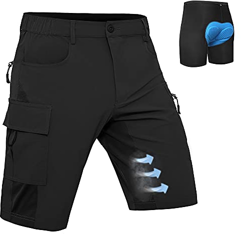 Hiauspor MTB Hose Herren Kurz Mountainbike Hose mit 4D Sitzpolster Amungsaktiv Fahrradhose Schnelltrocknend Radlerhose Bike Shorts mit 5 Taschen (Klassisches Schwarz, XXL)
