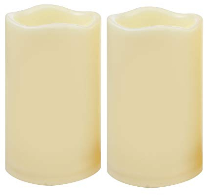 2 PCS 3 x5 Waterproof Outdoor Battery Operated Flameless LED Pillar Candles with Timer Flickering Plastic Resin Electric Decorative Light for Lantern Patio Garden Home Decor Party Wedding Decoration