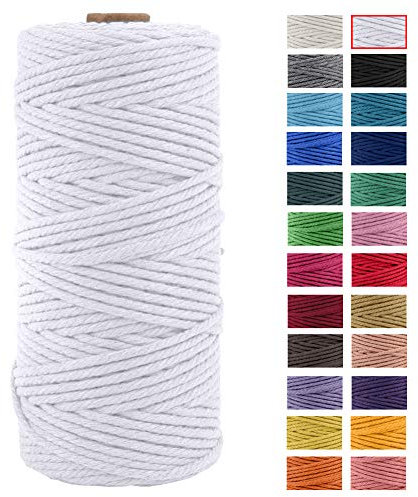 JeogYong Naturliches Baumwolle Garn, Baumwollgarn Makramee-Seil Weiches Baumwoll-Seil, zum Wandbehänge, Pflanzenhalter, Basteln, Heimtextilien, Geschenkverpackung 3mm x 109 Yards (Weiß)