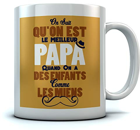 Tasse pour Papa - Meilleur Papa Super Enfants Mug 11 Oz. Blanc