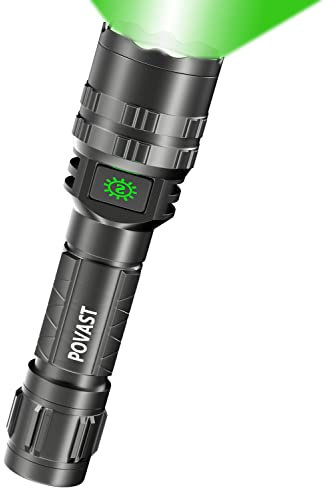 POVAST PVL2 Zoomable luz verde recargable llevó linterna, 1200 lúmenes al aire libre brillante antorcha luz con batería para la caza