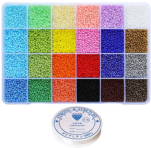 Bala&Fillic Taille 11/0 Perles de rocaille en verre 24 couleurs Environ 14400 pièces dans une boîte Petites perles de rocaille pour la fabrication de bracelets
