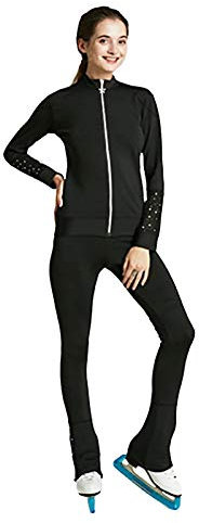 Kmgjc Eiskunstlauf-Jacke mit Hose, Damen, Eislauf-Jacke, Training, Schwarz, M