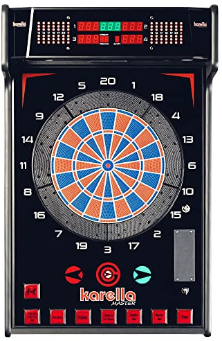 Karella elektronische Dartscheibe E-Master inkl. 6 Softdarts, Profi E-Dartboard, Made in EU, Dartautomat erhältlich mit und ohne Münzprüfer, mit oder ohne Standfuß, bis 4 Spieler