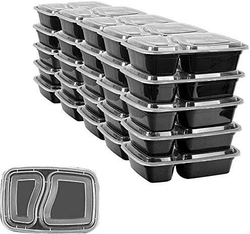 Hyper Mart [10 Pack 2 Compartment BPA Free Reusable Meal Prep Plastic Food Storage Containers with Airtight Lids-Microwavable, Freezer and Dishwasher Safe-Stackable Bento Lunch Boxes (2 Compartments)