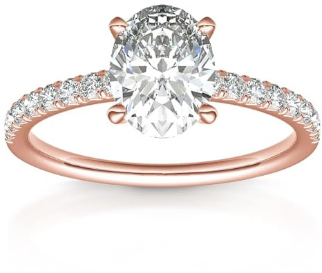 PAVOI 14K Gold Plated Engagement Rings for Women | Promise Wedding Band | 3CT Cushion Cut Round Oval Cubic Zirconia Fake Engagement Ring, 5 UK, Rose Gold, Cubic Zirconia