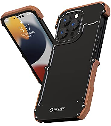Kowauri Schutzhülle für iPhone 13, Fallschutz, Aluminium, Metall, Holz, stoßfest, Schwarz