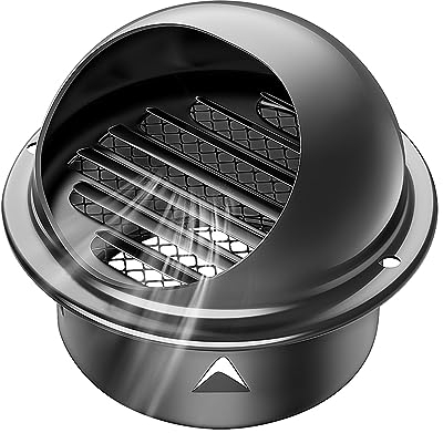 φ100mm Grille d'Aération Ronde Grille Ventilation Hotte, Bouchon Rond en Acier Inoxydable 304 avec/Maille - Noire