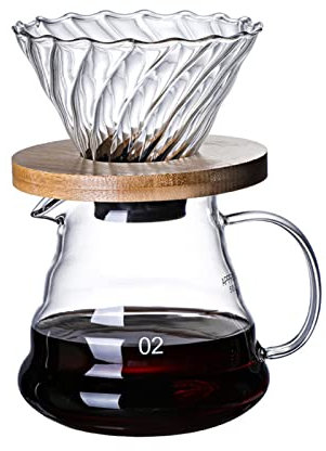 Jing Ger Drip Coffee Pot V60 Glass Funnel Drip Coffee Portable Máquina Filtro Taza Soporte de Madera Brewer Utensilios de café (Color : V007-A)
