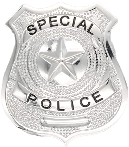 Insignia de policía de metal plateado, ideal para disfraces y vestidos de policía