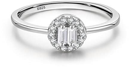 Mesnt Damen Ringe 925 Ringe Silber Ausgefallen, Dünnes Band mit Cubic Zirkonia Rund Ring 925 Freundschaftsringe Größe 52 (16.6)