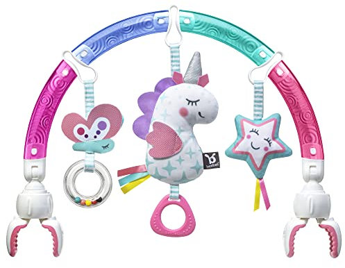 BENBAT Arche jouet pour poussette de bébé Rainbow Dazzle Friends Play Bar. Activité sensorielle amusante pour nouveau-nés, réglable pour transat et siège auto, licorne