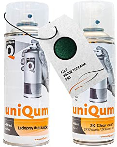 UniQum Autolack + Klarlack 2K Spraydose fürs Auto für FIAT VERDE TOSCANA 390 Autolack Reparatur 2 x 400 ml