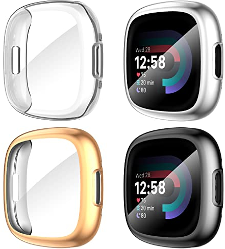 Diruite 4-Stück Schutzfolie für Fitbit Versa 4/Sense 2 Schutzhülle, HD Stoßfestes Weiche TPU Cover Vollschutz Display Schutz Hülle für Fitbit Versa 4/Sense 2 Schutz Case
