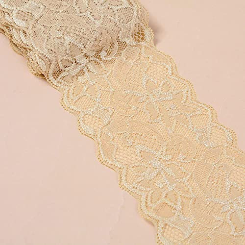 5 Yards Elastizität Spitzenbordüre Spitzenband,8cm Breite Bunte Spitzen-Blumen Borte Dekoband Zierspitze Zierband Spitzenstoff Spitzenborte für Nähen DIY Handwerk Kleidung Unterwäsche,Khaki