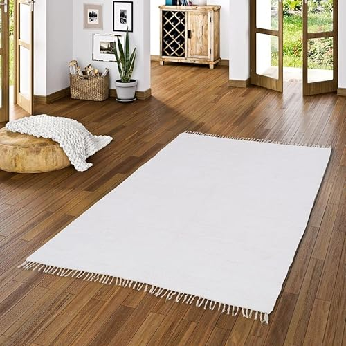 Pergamon Baumwolle Natur Teppich Flachgewebe Handgewebt Jolly Cotton Weiss in 6 Größen