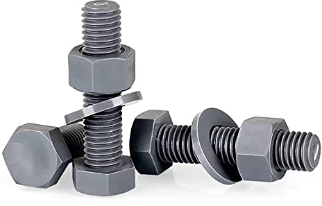 10 set M12×80mm PVC äußerer Sechskantschraubensatz, säure- und alkalibeständiger Kunststoffbolzen, Mutter und flache Unterlegscheibe Kombination, korrosionsbeständig