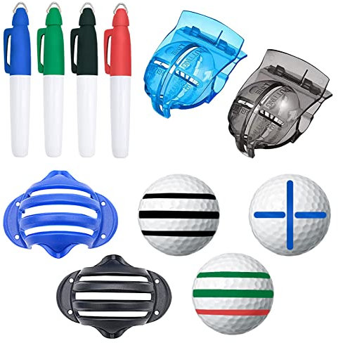 MEIYAXINWIN 8PCS Golf Ball Markers Set, Golf Ball Line Drawing Marking Alignment Kits - 2 Pieces 3-line Style Golf Ball Marker, 2 Pack Golf Ball Liner Template and 4 Golf Ball Line Marker Tool