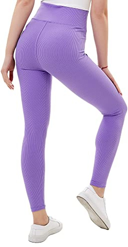 Lookus - Womens 'ZELAL' Everyday Fitness Essential Slimming Tummy Control Compression High Waisted Soft & Stretchy Ribbed Leggings with Elasticated Waist (S/Single/Purple)
