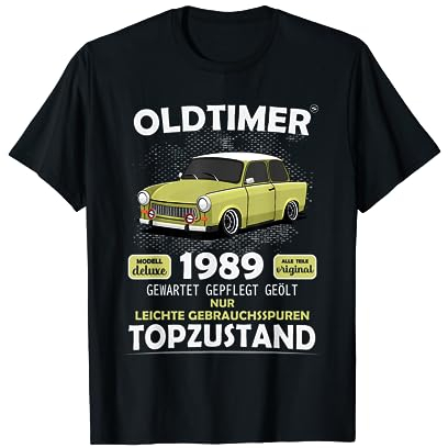 zeitzone4design Unisex T-Shirt Jahrgang 1989 Oldtimer Trabant Spruch Schwarz S