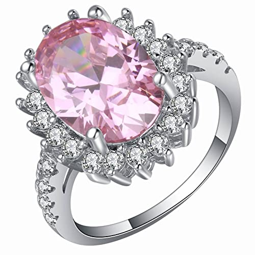 Homxi Ringe Silber für Damen,Blume mit 4 Zinken Ovaler Zirkonia Silber Rosa Ring Frauen Kupfer Trauringe Damen Größe 62 (19.7)