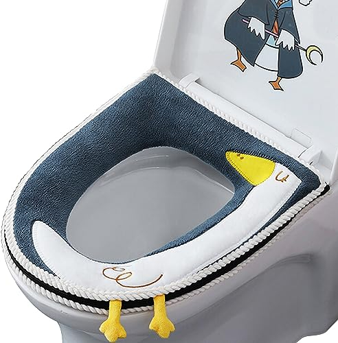 Bncxdc abattant WC Chauffant, Toilet Seat Cover, Coussins de siège de Toilette universels avec Fermeture éclair, Coussin de siège de Toilette en Cuir antibactérien imperméable avec poignée, Bleu