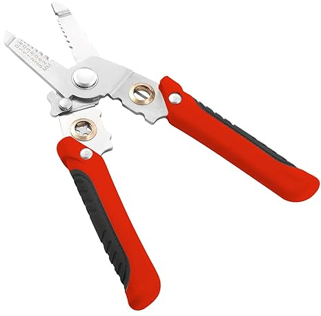 Sharp-tec 7-in-1 Abisolierzange inkl. Sicherheitsschloss Schneiden Klemmen Abisolieren Wickeln Spliting Crimpen Drähte, eingebauter Federdrahtschneider, tragbar und Einhandbedienung Elektriker Zange