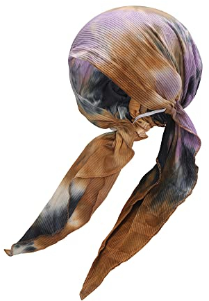 ZLYC Damen Chemo Turban Mütze Vorgebundenes Kopftuch Headwraps Leichte Hut(Krawatte Gefärbt Khaki Lila)