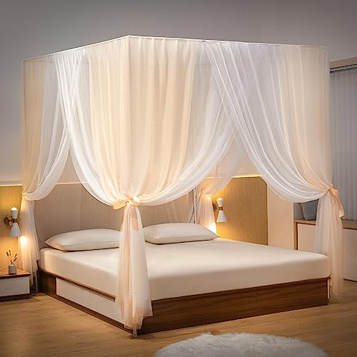 Beyeutao King Bed Baldachin Rahmen Gold Betthimmel Prinzessin Moskitonetz Baldachin Bettrahmen Bettrahmen Bettrahmen für Indoor Outdoor Vier Poster Bettrahmen Spielzelte Baldachin Raumdekoration