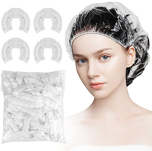 100Pcs Disposable Shower Caps Plastic Elastic Bath Cap,UK Extra Elastic Large Thick Clear Shower Cap for Women Kids Girls Waterproof Hair Caps for Home Use,Hotel,Travel,Spa and Hair Salon
