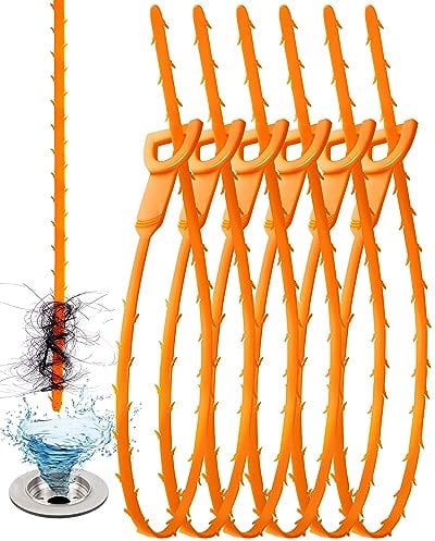 25 Inch Sink Snake Drain Clog Remover Tool,6 Pack Drain Cleaner Hair Clog Remover Tool, Drain Hair Remover Plumbers Snake, Drain Cleaner Sticks, Easy and Quick Unclog Sink Drain, Kitchen, Shower, tub.