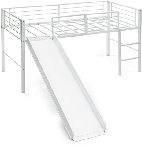 GIANTEX Lit Mezzanine Enfants, Lit Superposé 1 Personne avec Échelle et Toboggan Amovible, Lit Enfant en Acier avec Espace de Rangement, Charge 150KG, 198 x 96 x 109 CM
