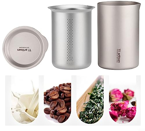 DAZZLEEX Titanium Tumbler Portable Outdoor Water Chalice, Titanium Dual Layer Household Tea Chalice with Strainer Lid 350ml