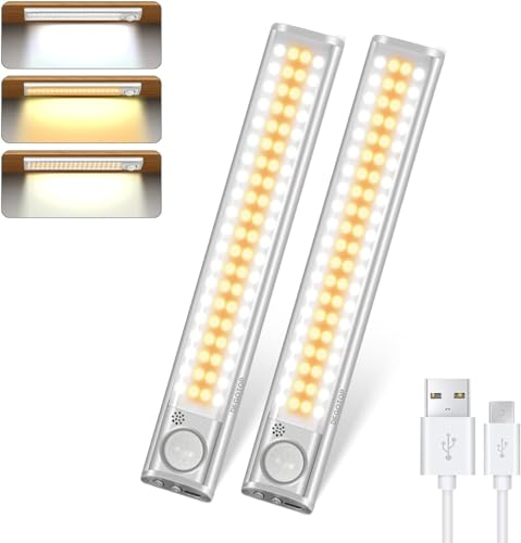 DFGOTOP 160LED Lampe Led Détecteur de Mouvement Interieur Sans Fil, Lampe Placard Nuit Rechargeable USB, Veilleuse Enfant Baladeuse de Secours pour Armoire Escalier Garage Cuisine (22CM-80LED-2PCS)
