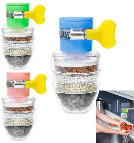 3 Pcs Faucet Tap Water Filter, Universal Interface Tap Filter (6-Layer Filtration) Splash-proof Tap Filter Active Mineral Filtration Activated Carbon Tap Faucet Mount Filters Filter for Kitchen